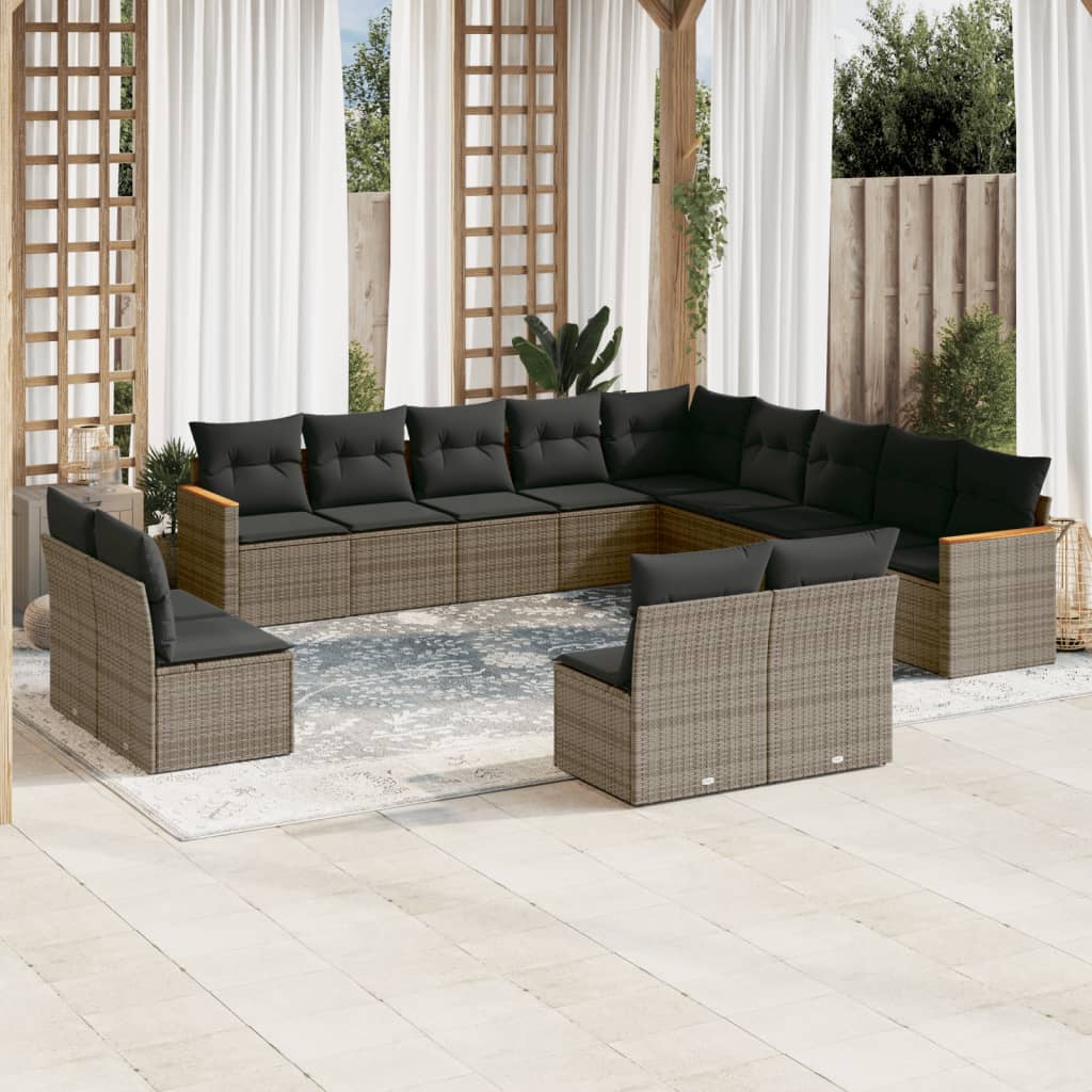 13-delige Loungeset met kussens poly rattan grijs is nu te koop bij PeponiXL, paradijselijk wonen!