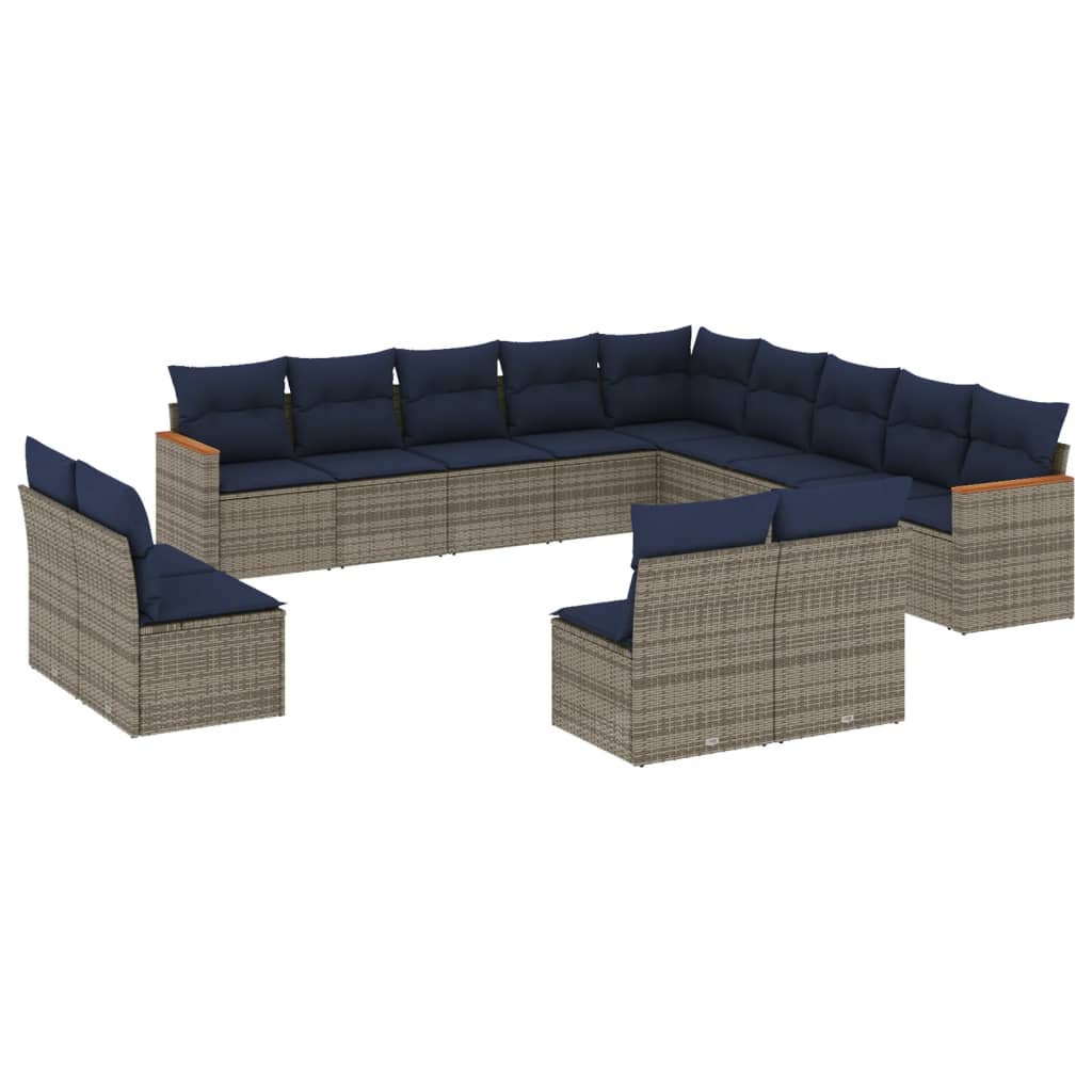13-delige tuinbankset met kussens, grijs polyrotan is nu te koop bij PeponiXL, paradijselijk wonen!