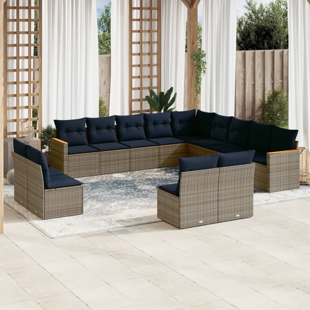 13-delige tuinbankset met kussens, grijs polyrotan is nu te koop bij PeponiXL, paradijselijk wonen!