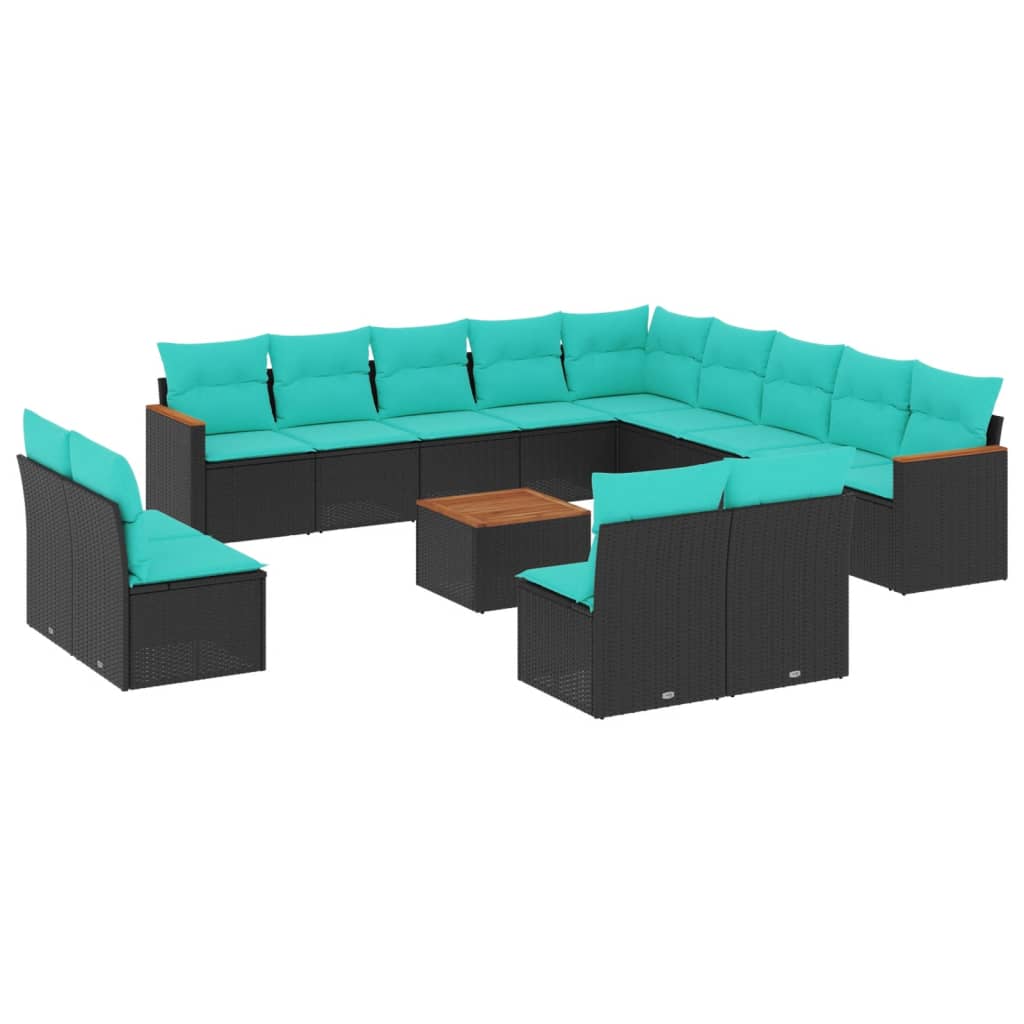 14-delige tuinbankset met kussens van zwart polyrotan is nu te koop bij PeponiXL, paradijselijk wonen!