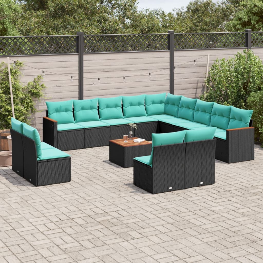 14-delige tuinbankset met kussens van zwart polyrotan is nu te koop bij PeponiXL, paradijselijk wonen!