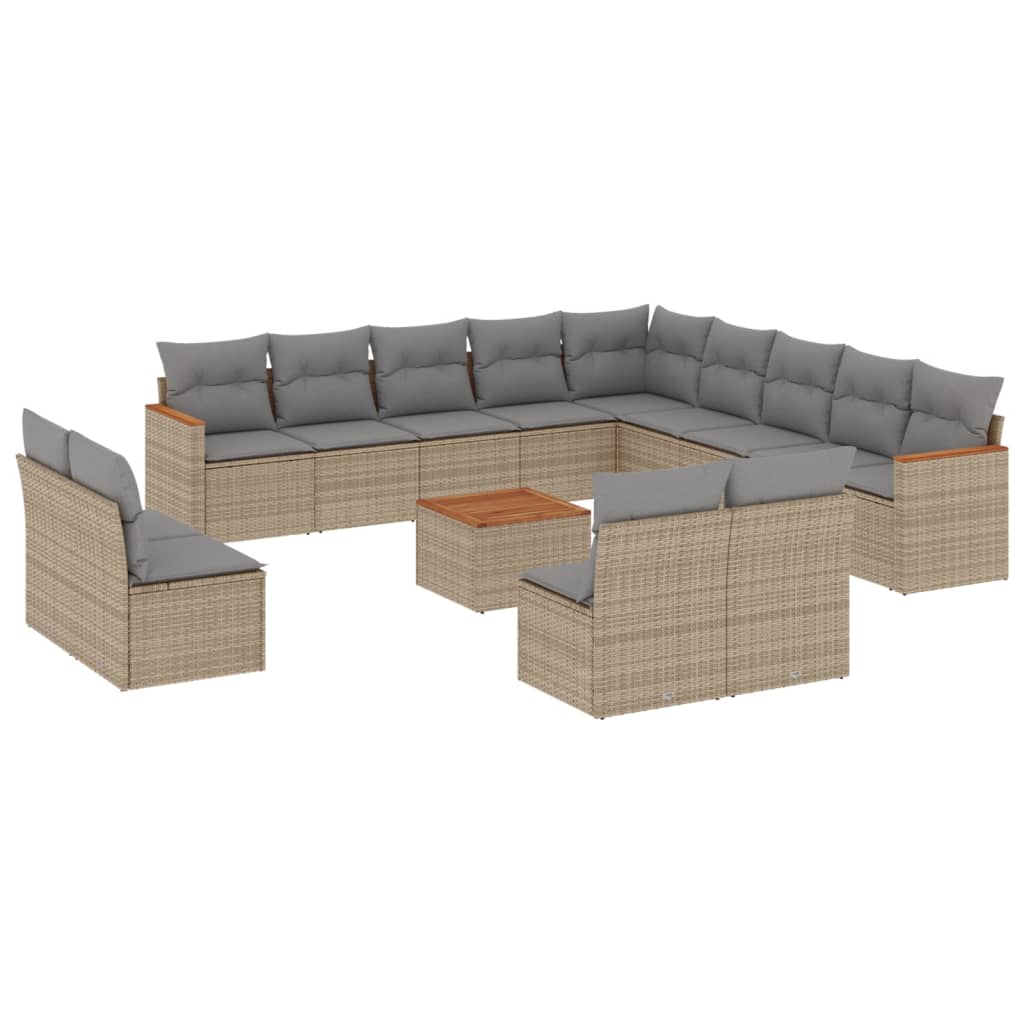 14-delige Loungeset met kussens poly rattan gemengd beige is nu te koop bij PeponiXL, paradijselijk wonen!