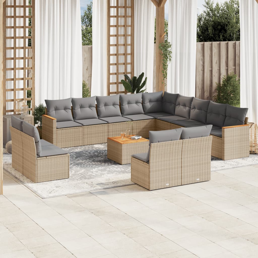 14-delige Loungeset met kussens poly rattan gemengd beige is nu te koop bij PeponiXL, paradijselijk wonen!