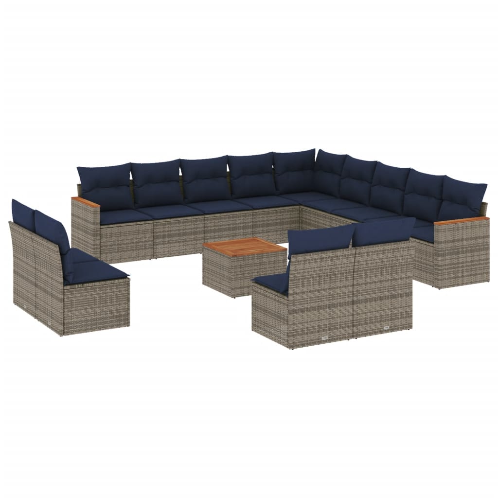 14-delige tuinbankset met kussens, grijs polyrotan is nu te koop bij PeponiXL, paradijselijk wonen!