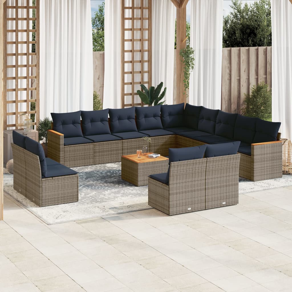 14-delige tuinbankset met kussens, grijs polyrotan is nu te koop bij PeponiXL, paradijselijk wonen!