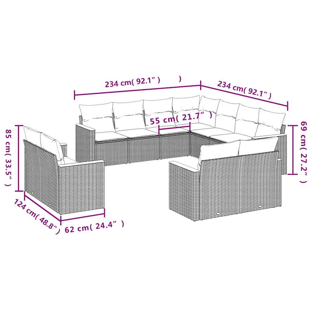 11-delige tuinbankset met kussens, zwart polyrotan is nu te koop bij PeponiXL, paradijselijk wonen!