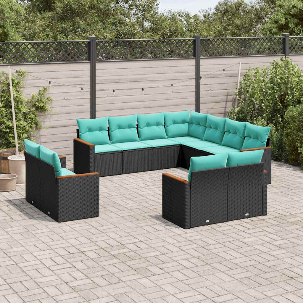 11-delige tuinbankset met kussens, zwart polyrotan is nu te koop bij PeponiXL, paradijselijk wonen!