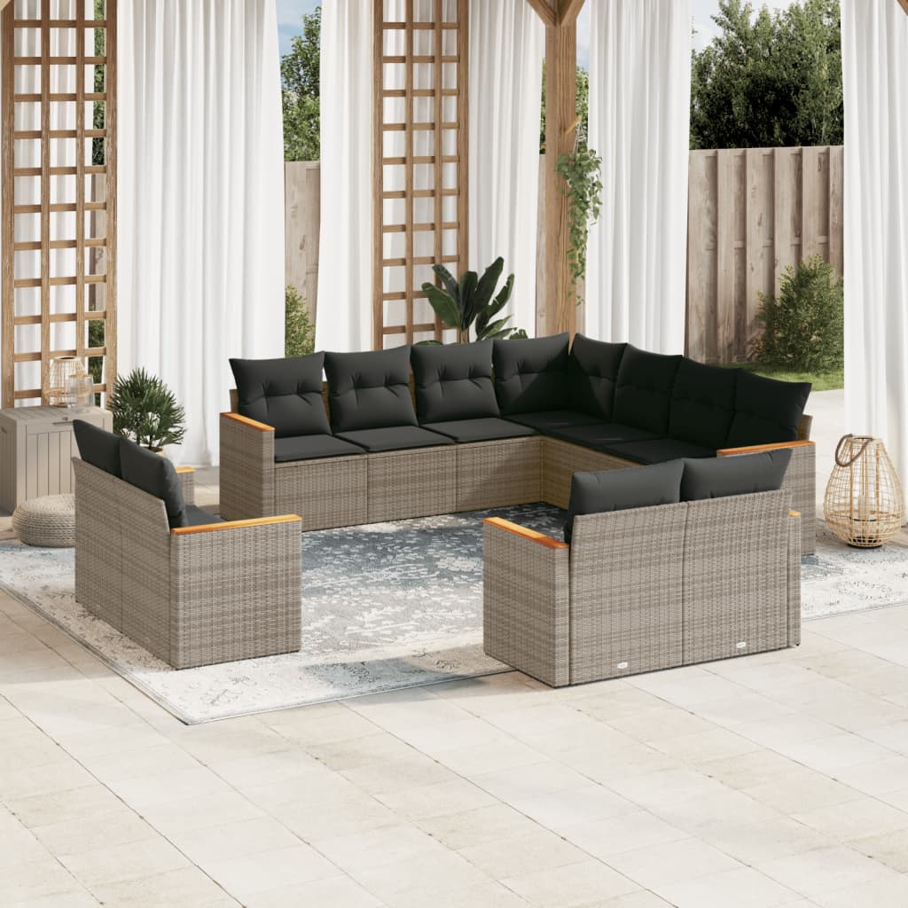 11-delige Loungeset met kussens poly rattan grijs is nu te koop bij PeponiXL, paradijselijk wonen!
