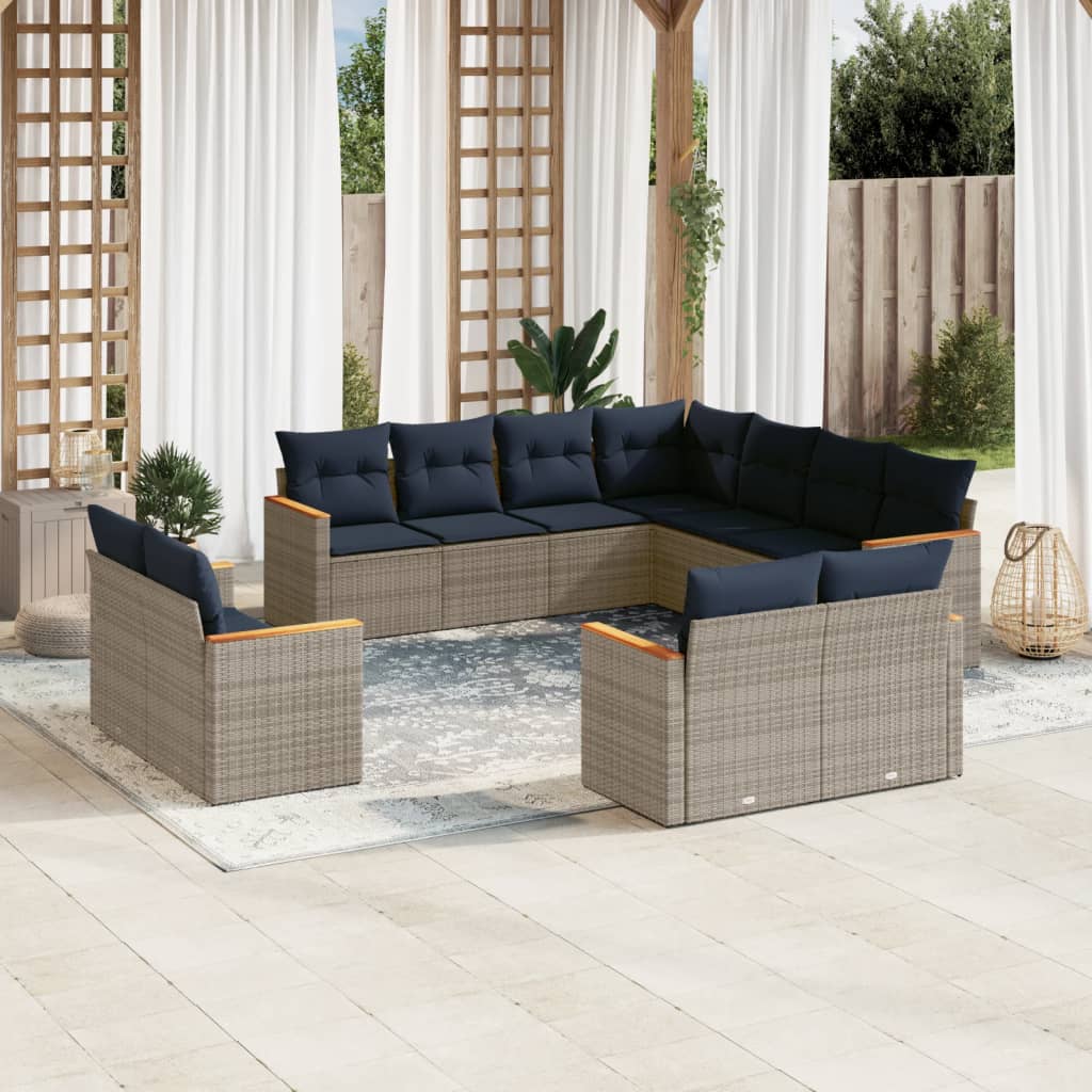 11-delige tuinbankset met kussens, grijs polyrotan is nu te koop bij PeponiXL, paradijselijk wonen!