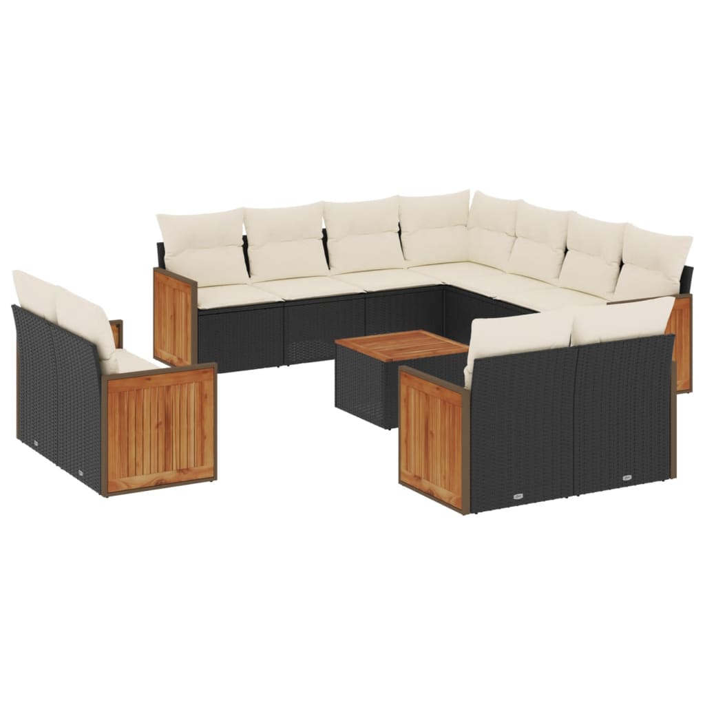 12-delige Loungeset met kussens poly rattan zwart is nu te koop bij PeponiXL, paradijselijk wonen!