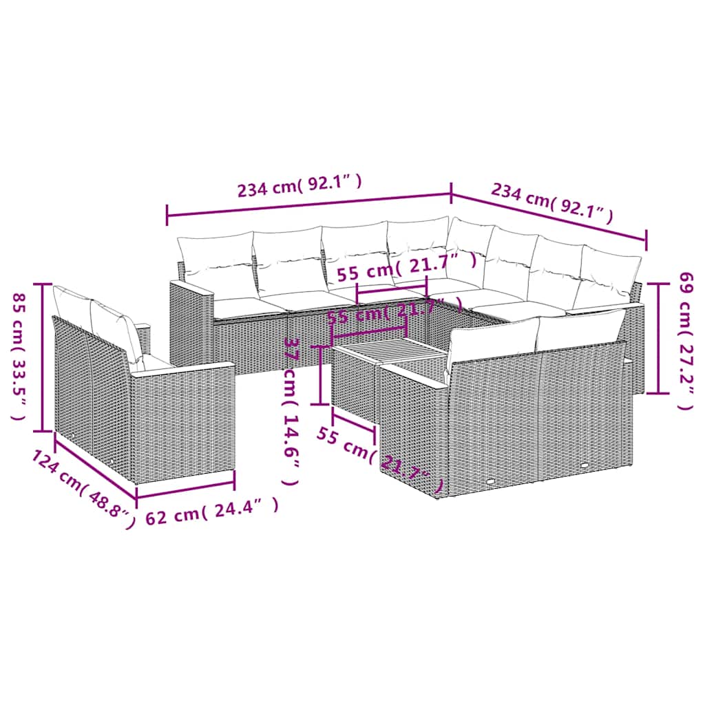 12-delige tuinbankset met kussens van zwart polyrotan is nu te koop bij PeponiXL, paradijselijk wonen!