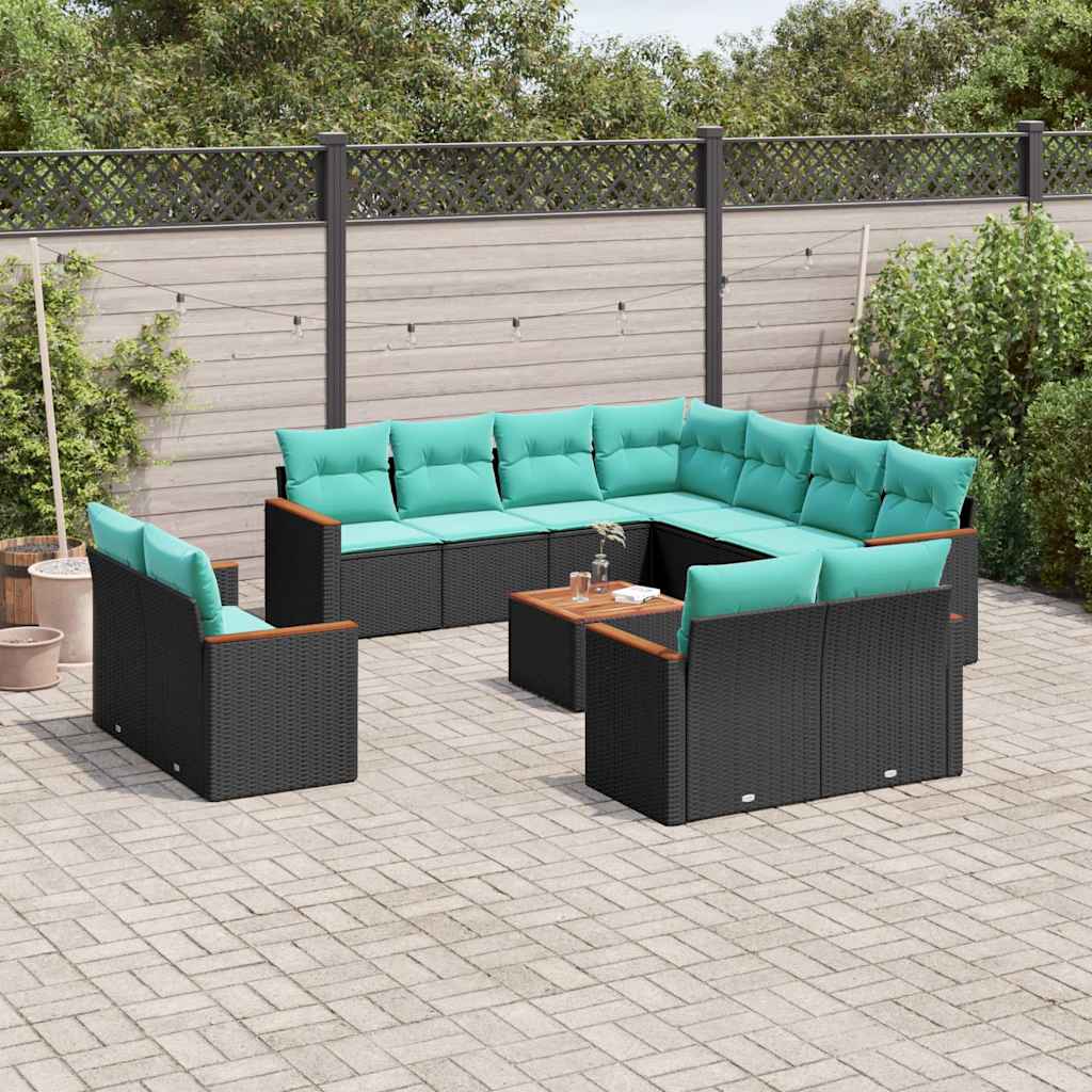 12-delige tuinbankset met kussens van zwart polyrotan is nu te koop bij PeponiXL, paradijselijk wonen!