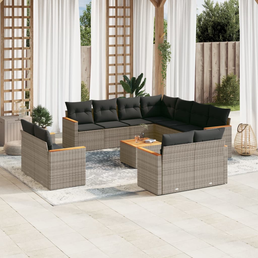 12-delige Loungeset met kussens poly rattan grijs is nu te koop bij PeponiXL, paradijselijk wonen!
