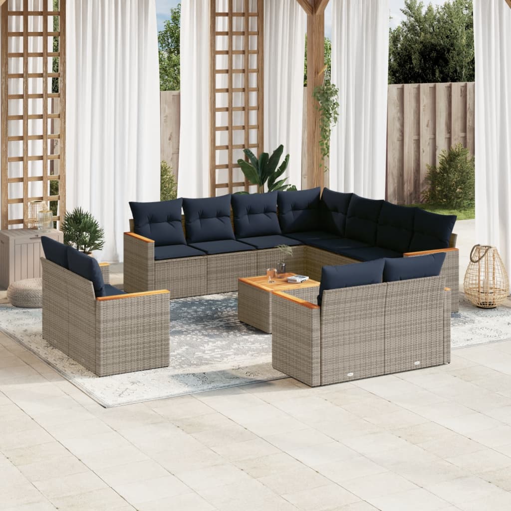 12-delige tuinbankset met kussens, grijs polyrotan is nu te koop bij PeponiXL, paradijselijk wonen!