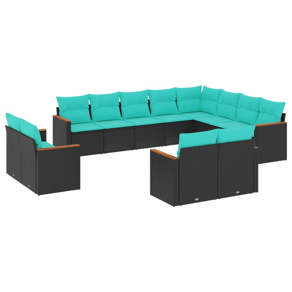 12-delige tuinbankset met kussens van zwart polyrotan is nu te koop bij PeponiXL, paradijselijk wonen!