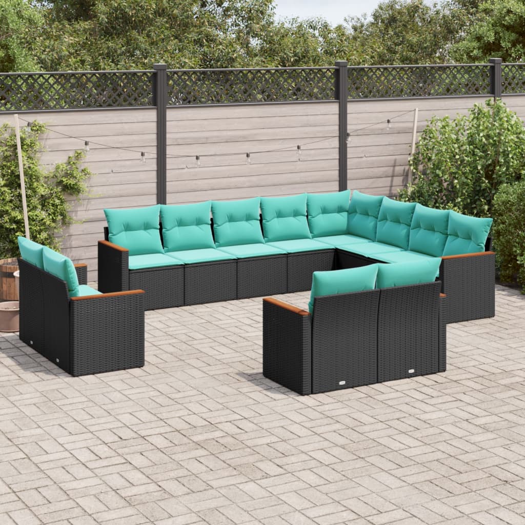 12-delige tuinbankset met kussens van zwart polyrotan is nu te koop bij PeponiXL, paradijselijk wonen!