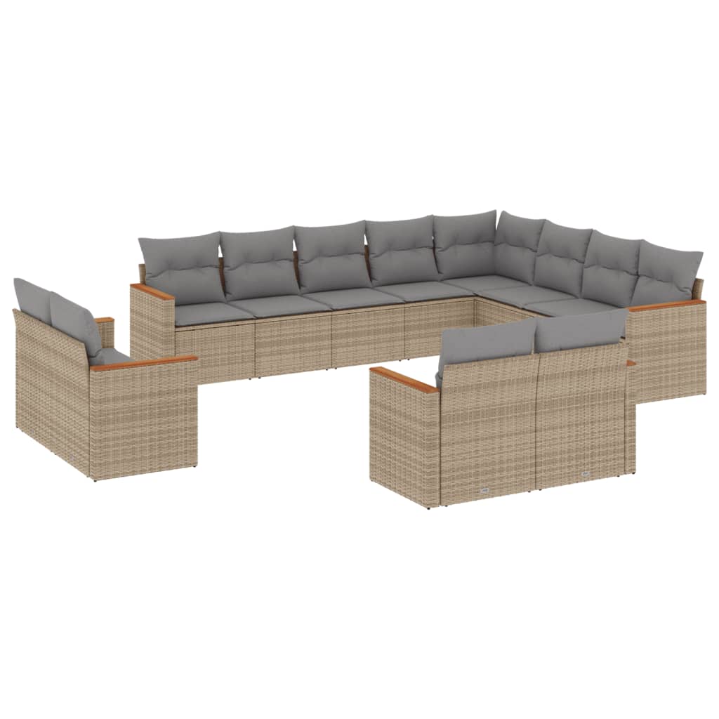 12-delige Loungeset met kussens poly rattan gemengd beige is nu te koop bij PeponiXL, paradijselijk wonen!