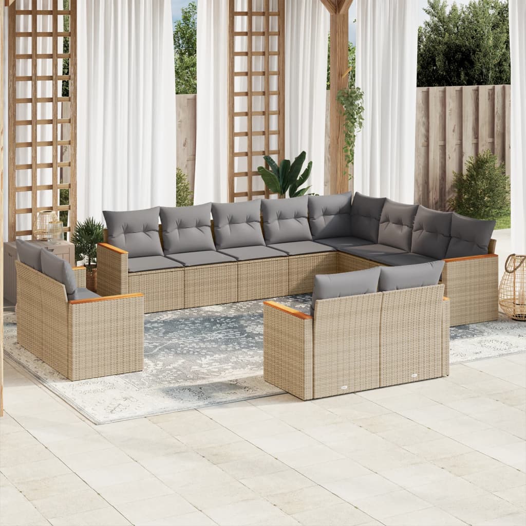 12-delige Loungeset met kussens poly rattan gemengd beige is nu te koop bij PeponiXL, paradijselijk wonen!