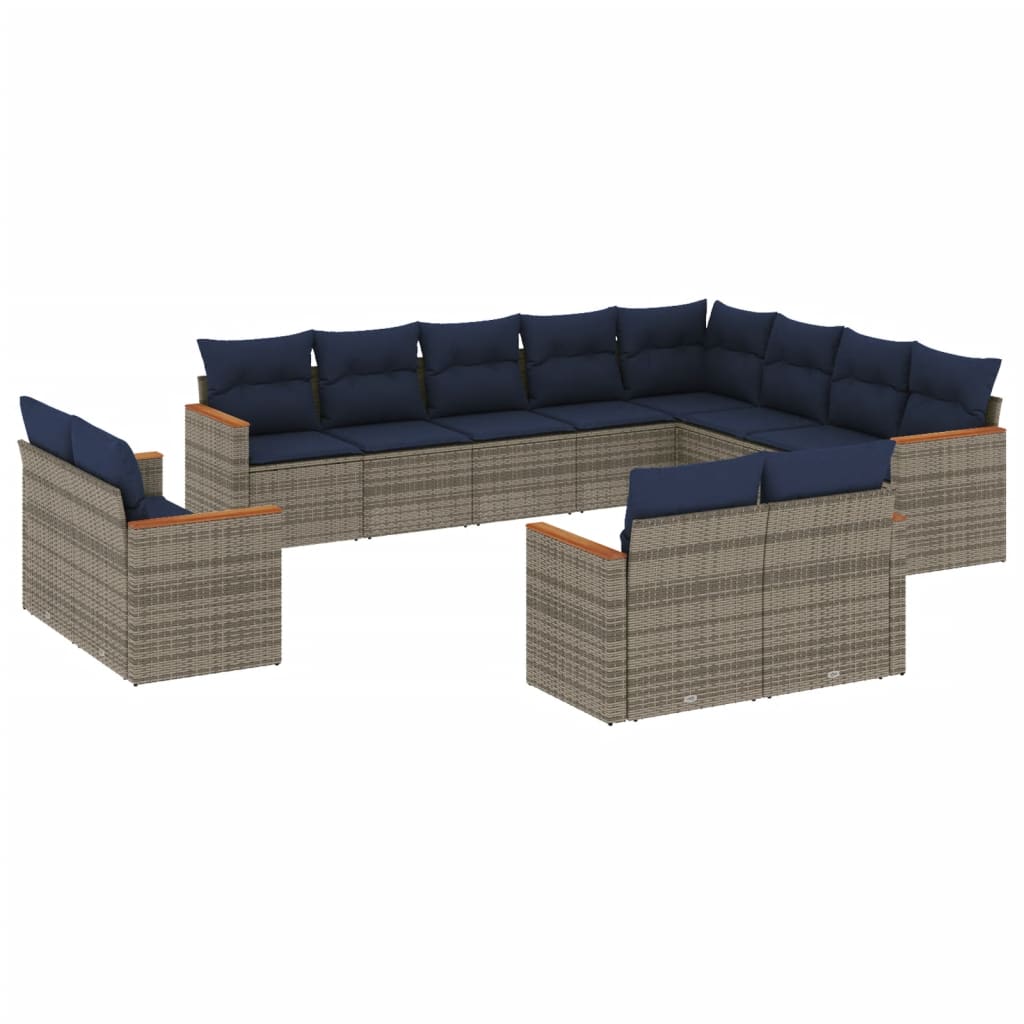12-delige tuinbankset met kussens, grijs polyrotan is nu te koop bij PeponiXL, paradijselijk wonen!