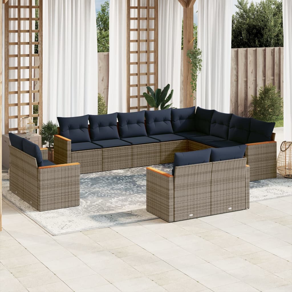 12-delige tuinbankset met kussens, grijs polyrotan is nu te koop bij PeponiXL, paradijselijk wonen!