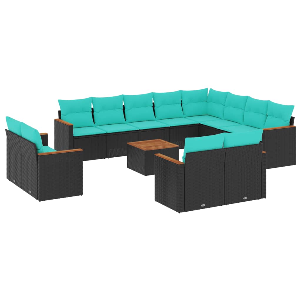 13-delige tuinbankset met kussens van zwart polyrotan is nu te koop bij PeponiXL, paradijselijk wonen!