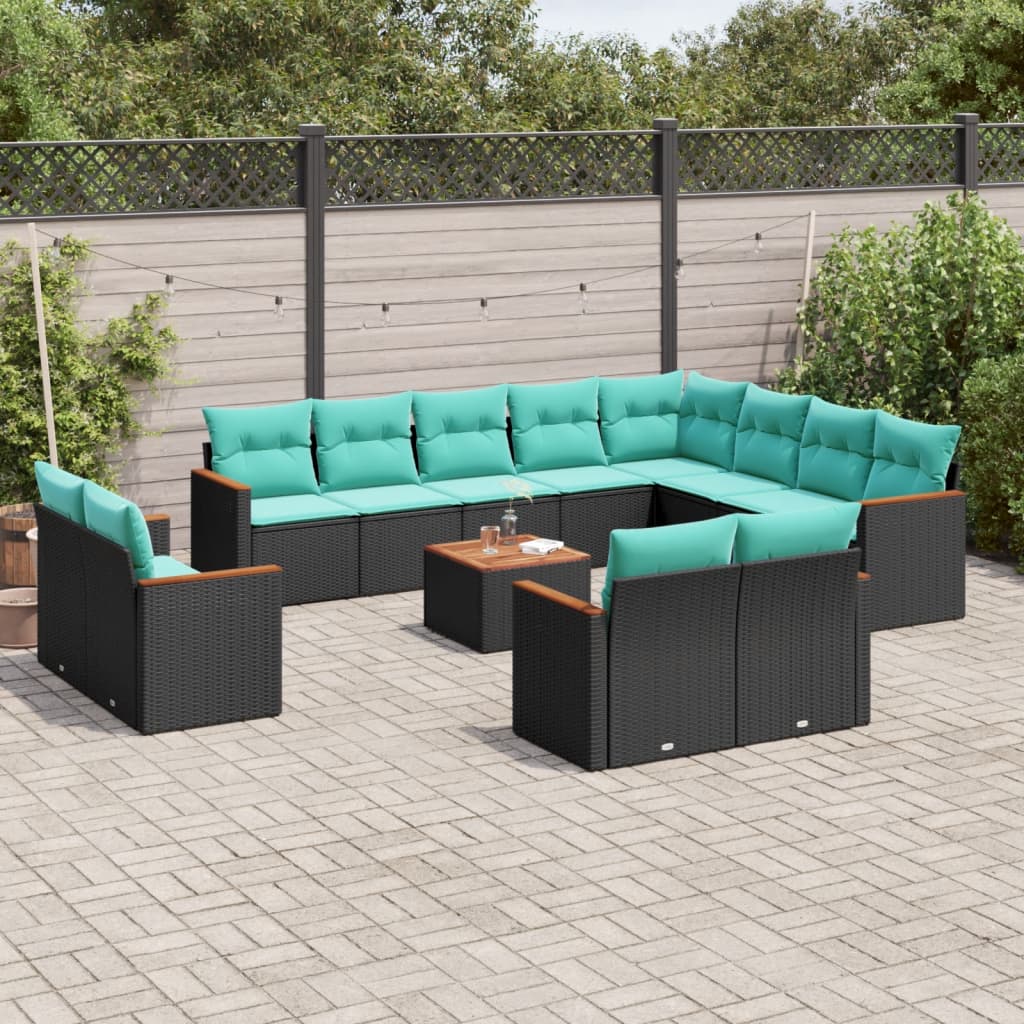 13-delige tuinbankset met kussens van zwart polyrotan is nu te koop bij PeponiXL, paradijselijk wonen!