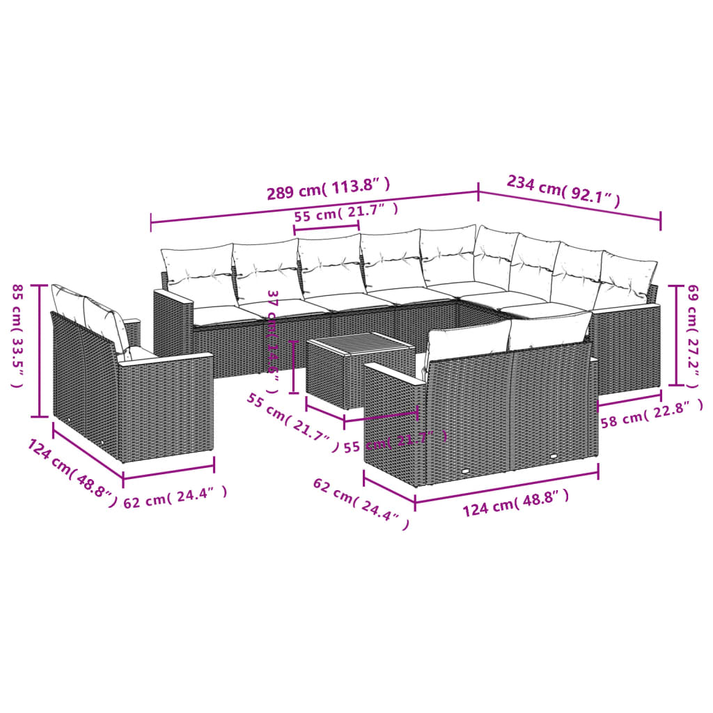 13-delige Loungeset met kussens poly rattan gemengd beige is nu te koop bij PeponiXL, paradijselijk wonen!