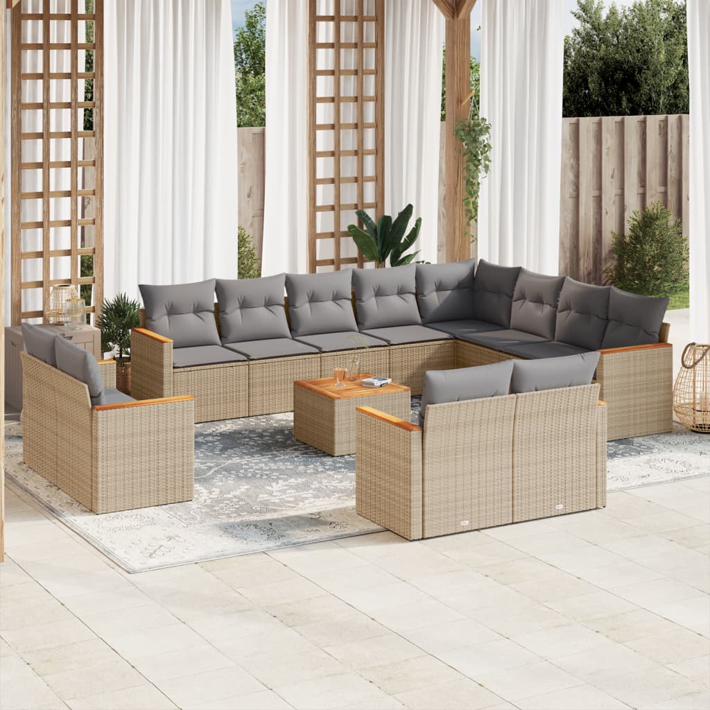 13-delige Loungeset met kussens poly rattan gemengd beige is nu te koop bij PeponiXL, paradijselijk wonen!