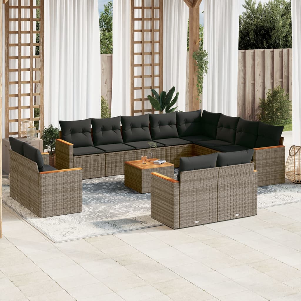 13-delige Loungeset met kussens poly rattan grijs is nu te koop bij PeponiXL, paradijselijk wonen!