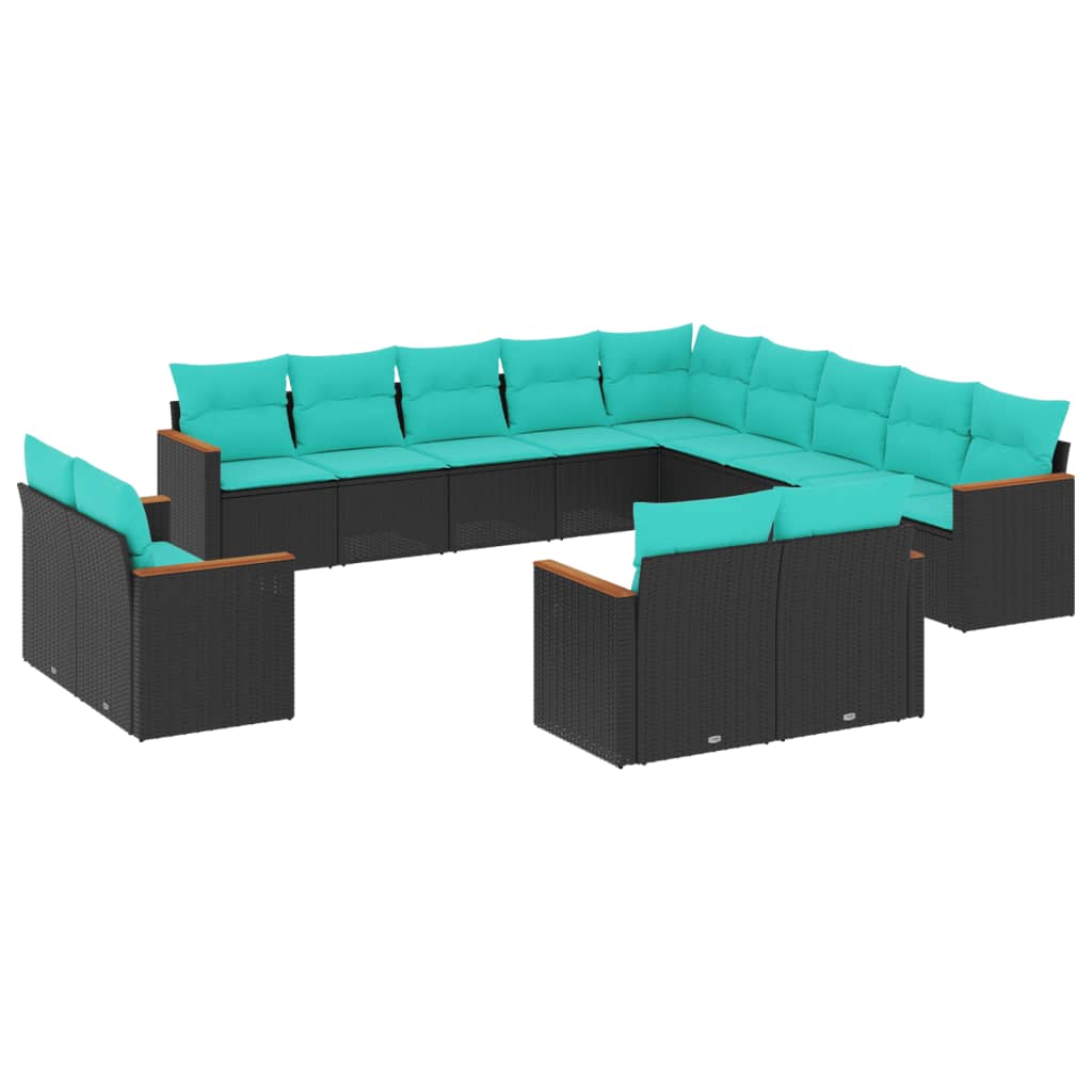 13-delige tuinbankset met kussens van zwart polyrotan is nu te koop bij PeponiXL, paradijselijk wonen!