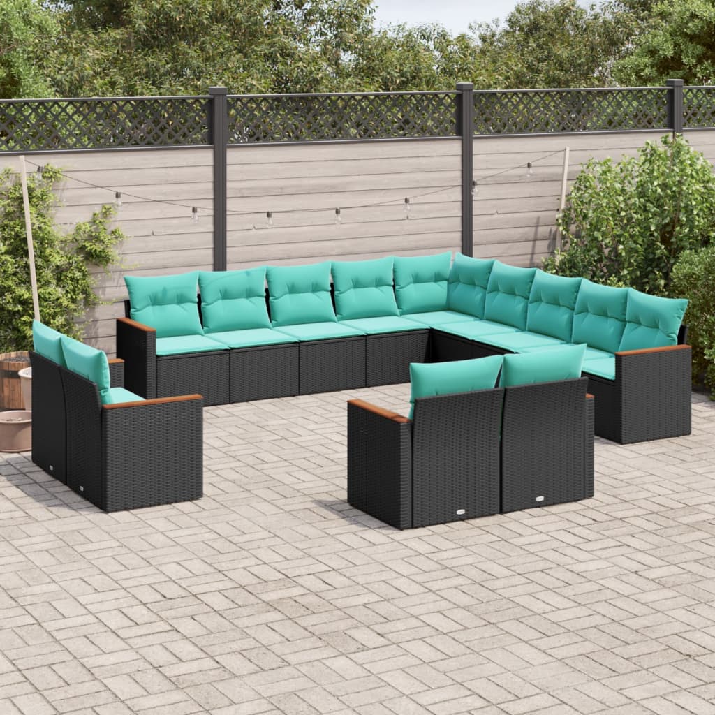13-delige tuinbankset met kussens van zwart polyrotan is nu te koop bij PeponiXL, paradijselijk wonen!
