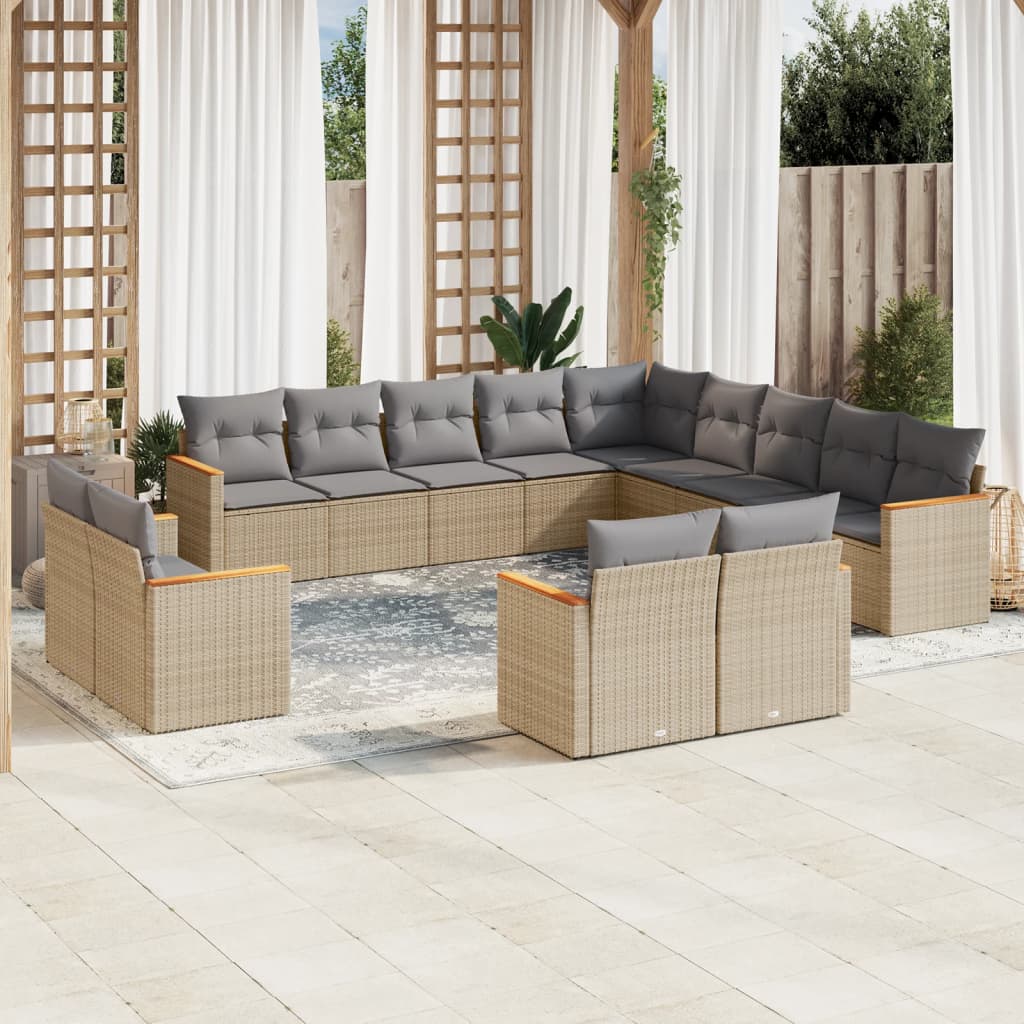 13-delige Loungeset met kussens poly rattan gemengd beige is nu te koop bij PeponiXL, paradijselijk wonen!