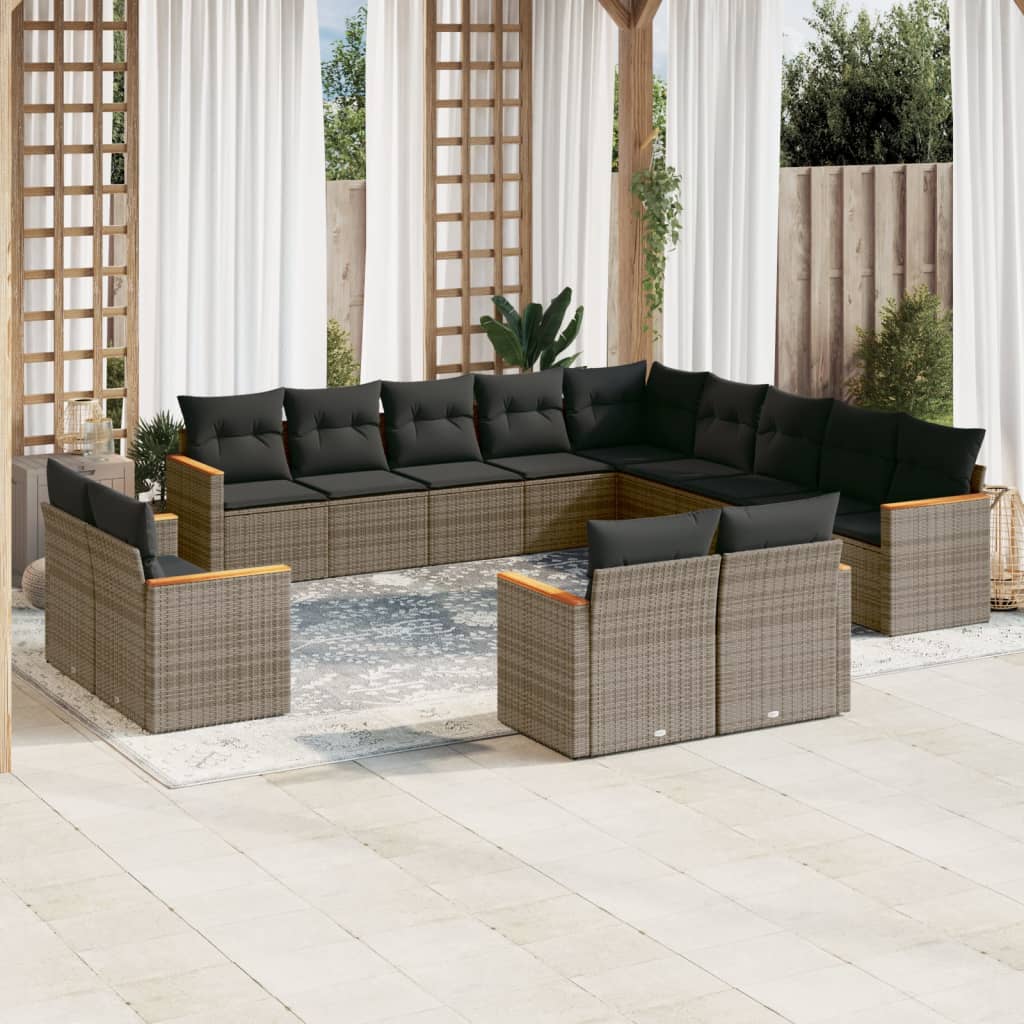 13-delige Loungeset met kussens poly rattan grijs is nu te koop bij PeponiXL, paradijselijk wonen!