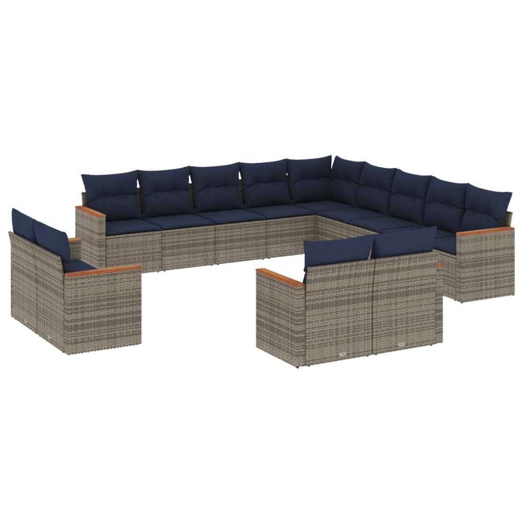 13-delige tuinbankset met kussens, grijs polyrotan is nu te koop bij PeponiXL, paradijselijk wonen!