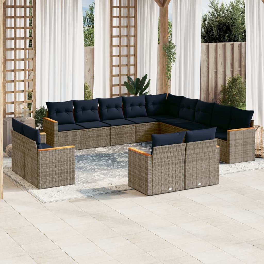 13-delige tuinbankset met kussens, grijs polyrotan is nu te koop bij PeponiXL, paradijselijk wonen!