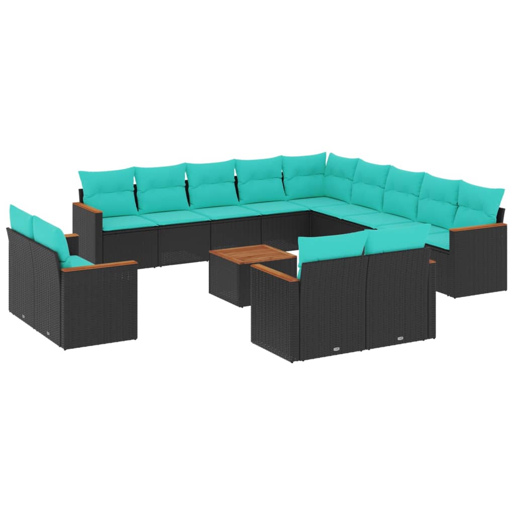 14-delige tuinbankset met kussens van zwart polyrotan is nu te koop bij PeponiXL, paradijselijk wonen!