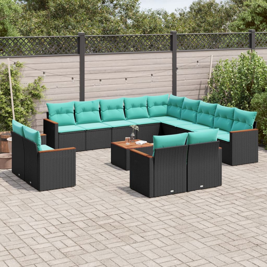 14-delige tuinbankset met kussens van zwart polyrotan is nu te koop bij PeponiXL, paradijselijk wonen!