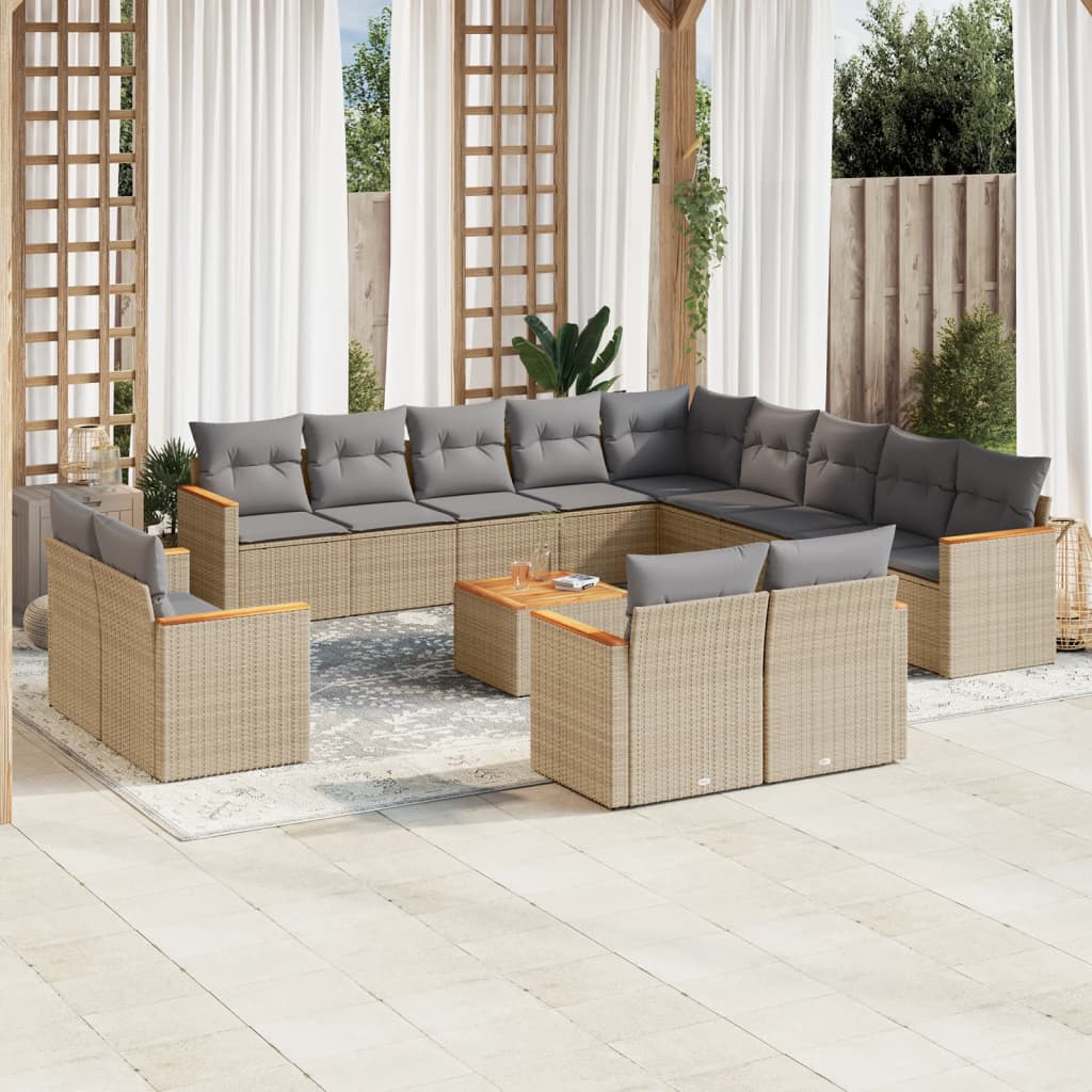 14-delige Loungeset met kussens poly rattan gemengd beige is nu te koop bij PeponiXL, paradijselijk wonen!