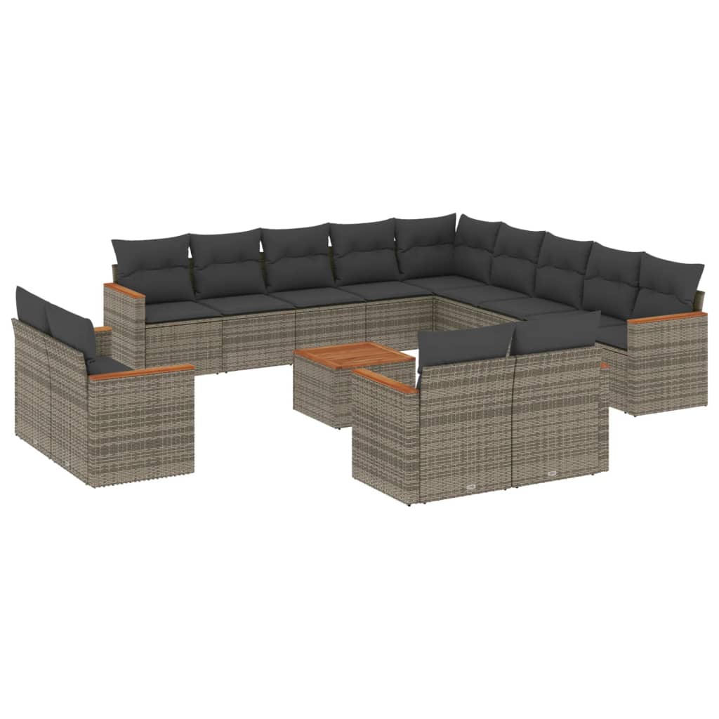 14-delige Loungeset met kussens poly rattan grijs is nu te koop bij PeponiXL, paradijselijk wonen!