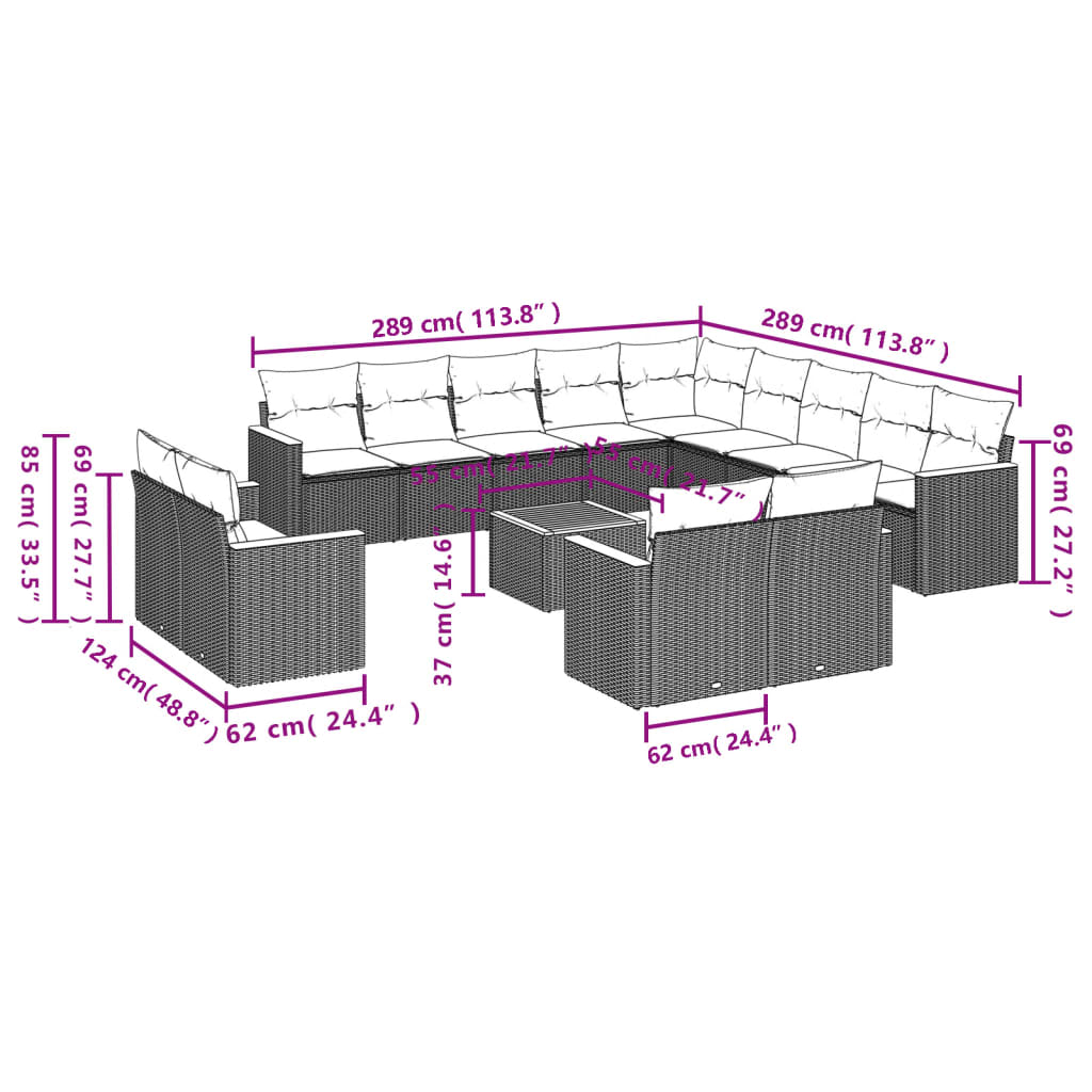 14-delige tuinbankset met kussens, grijs polyrotan is nu te koop bij PeponiXL, paradijselijk wonen!