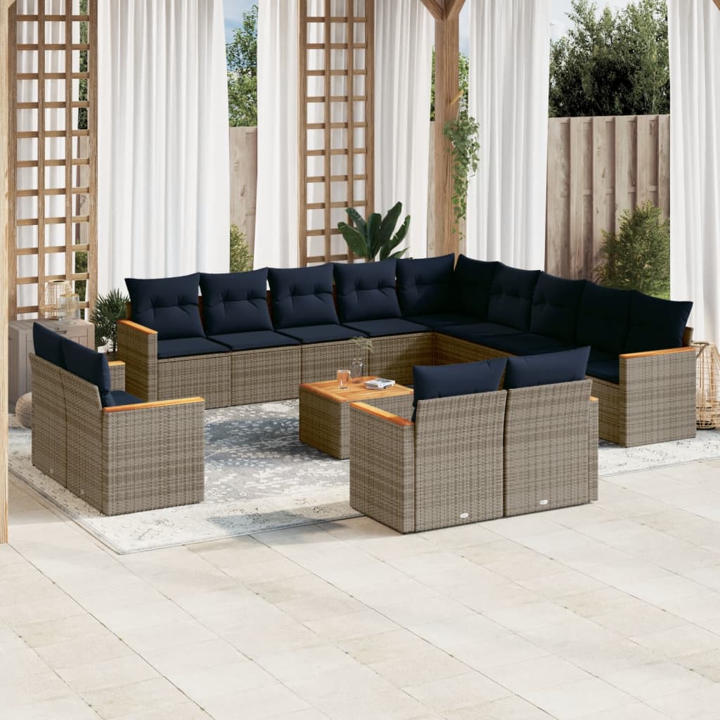 14-delige tuinbankset met kussens, grijs polyrotan is nu te koop bij PeponiXL, paradijselijk wonen!