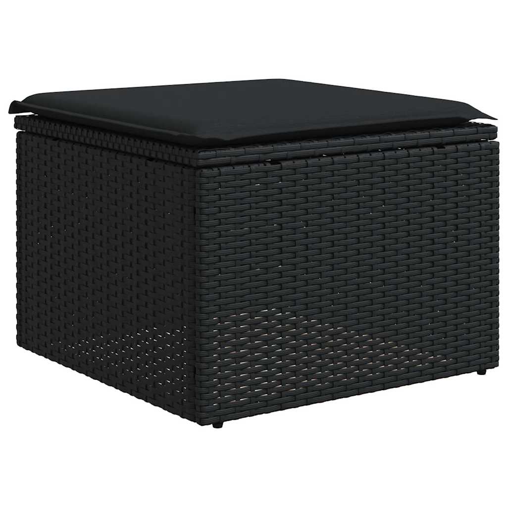 9-delige Loungeset met kussens poly rattan zwart