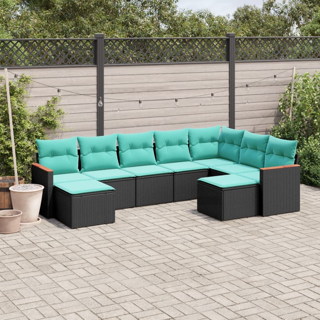 9-delige tuinbankset met kussens van zwart polyrotan is nu te koop bij PeponiXL, paradijselijk wonen!