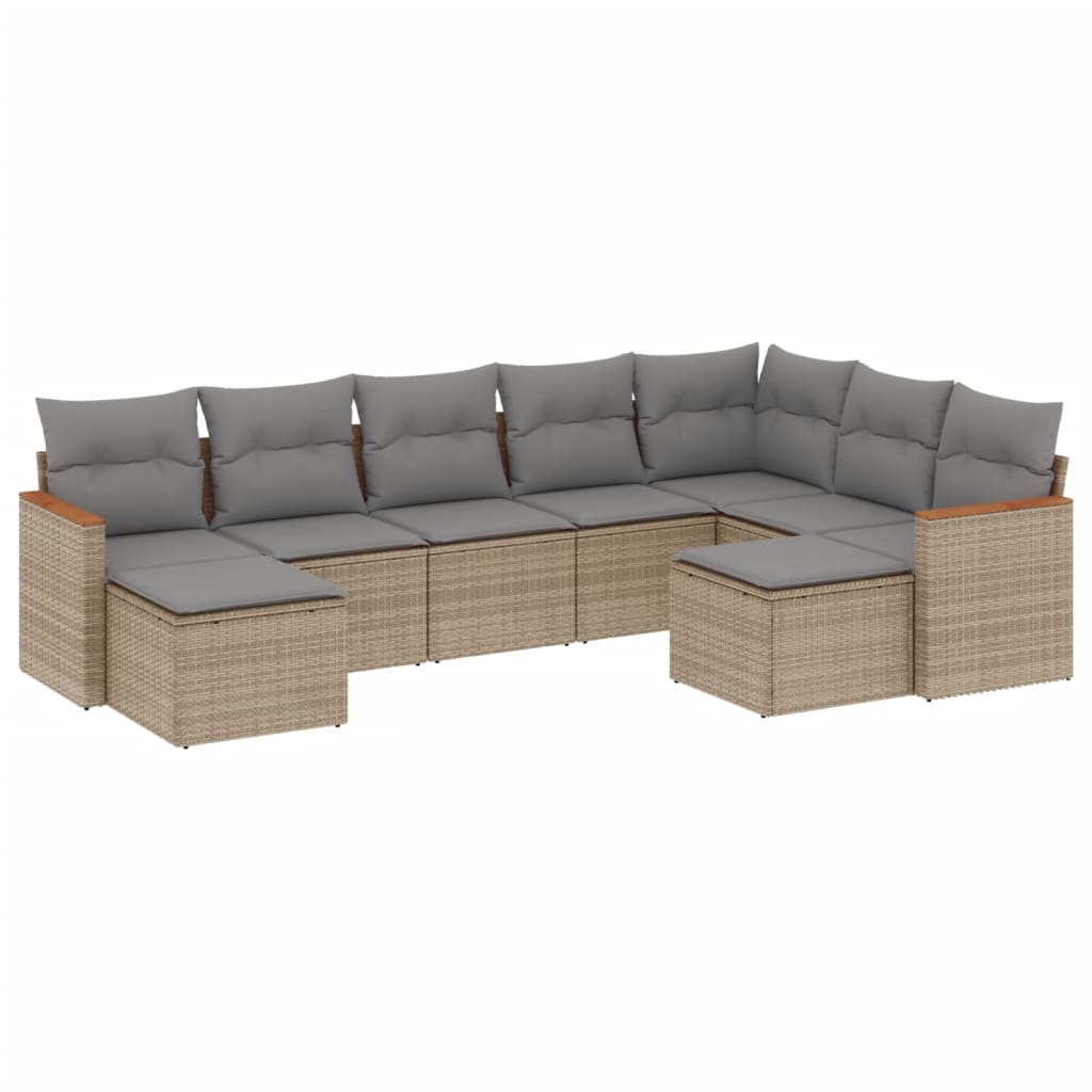 9-delige Loungeset met kussens poly rattan gemengd beige is nu te koop bij PeponiXL, paradijselijk wonen!
