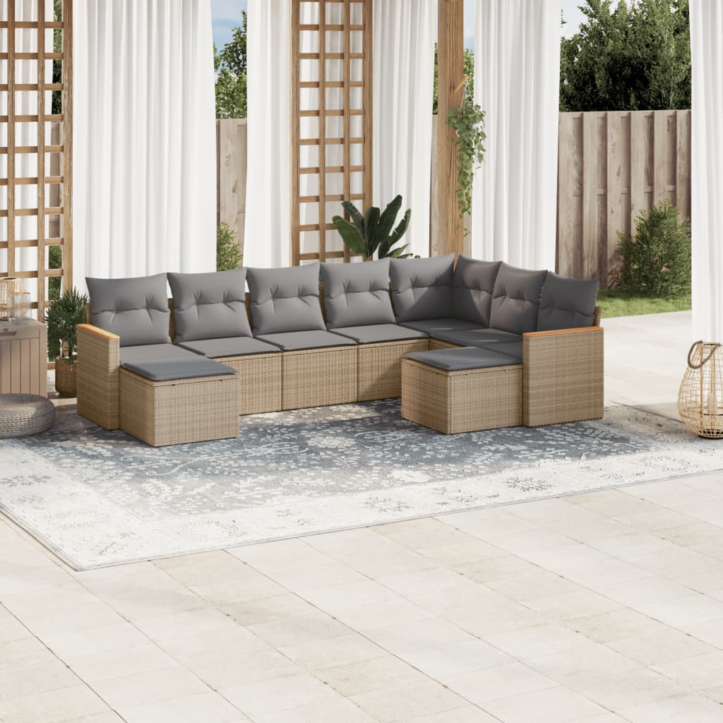 9-delige Loungeset met kussens poly rattan gemengd beige is nu te koop bij PeponiXL, paradijselijk wonen!