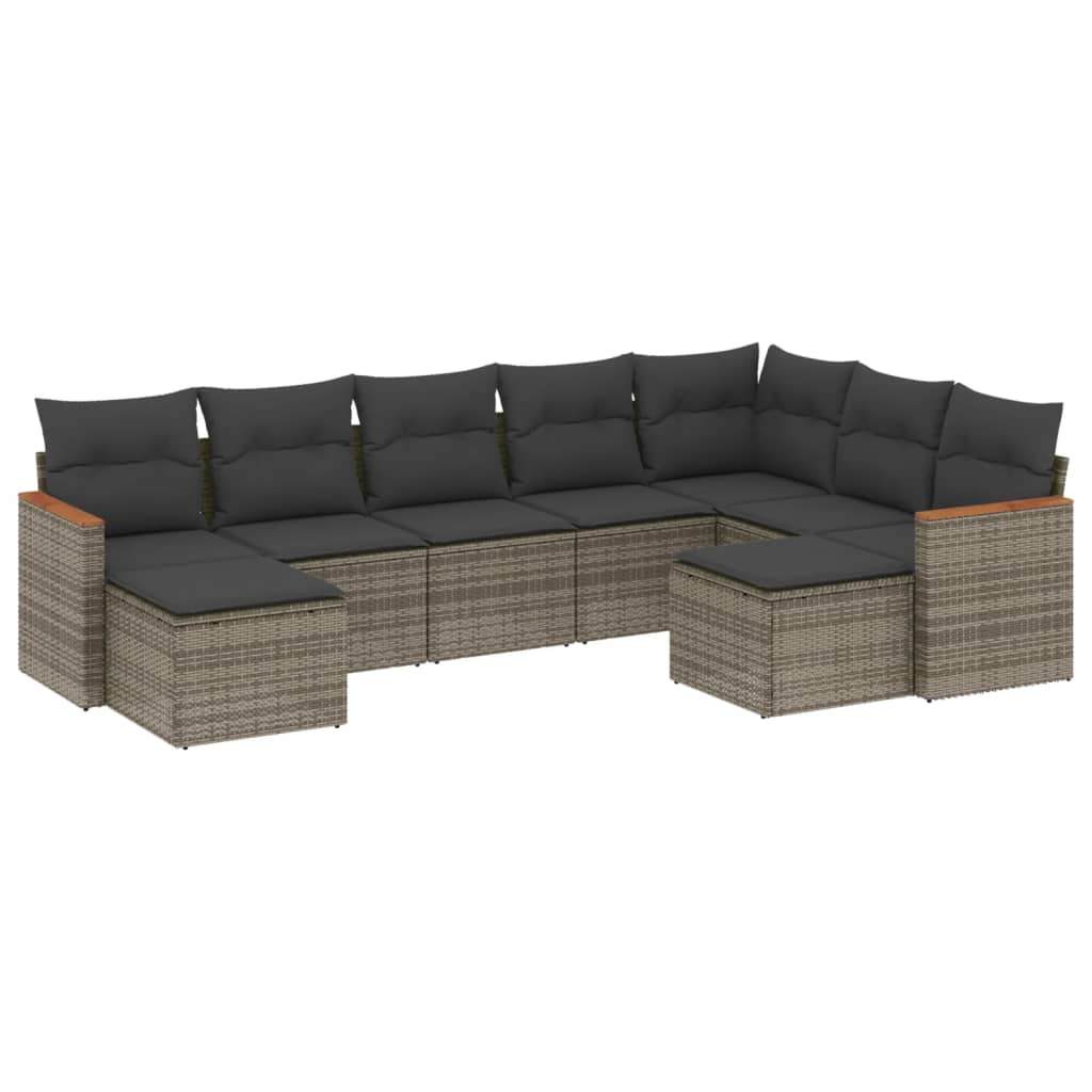 9-delige Loungeset met kussens poly rattan grijs is nu te koop bij PeponiXL, paradijselijk wonen!