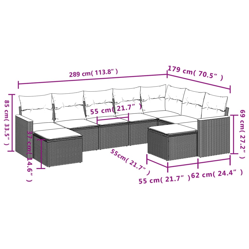 9-delige Loungeset met kussens poly rattan grijs is nu te koop bij PeponiXL, paradijselijk wonen!