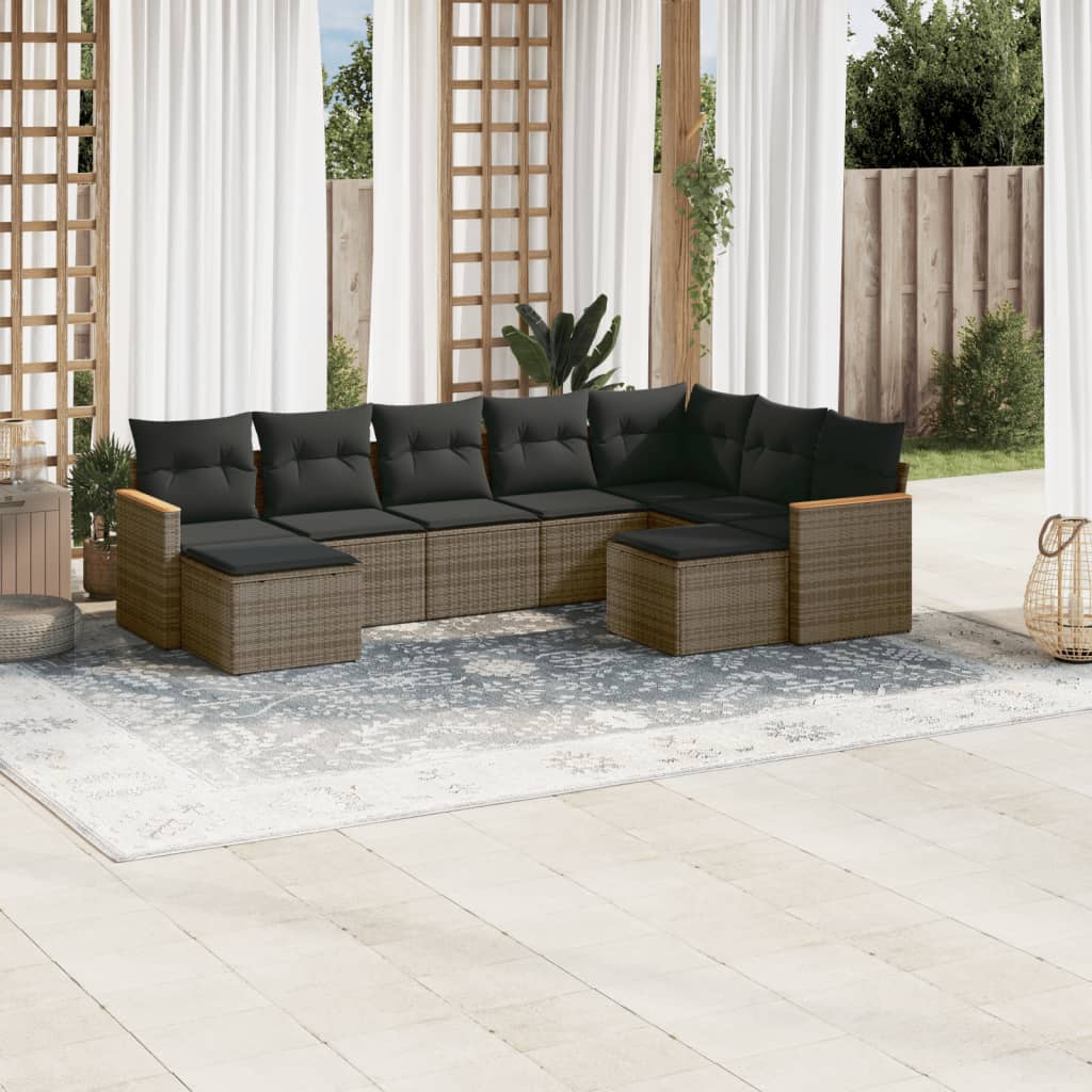 9-delige Loungeset met kussens poly rattan grijs is nu te koop bij PeponiXL, paradijselijk wonen!