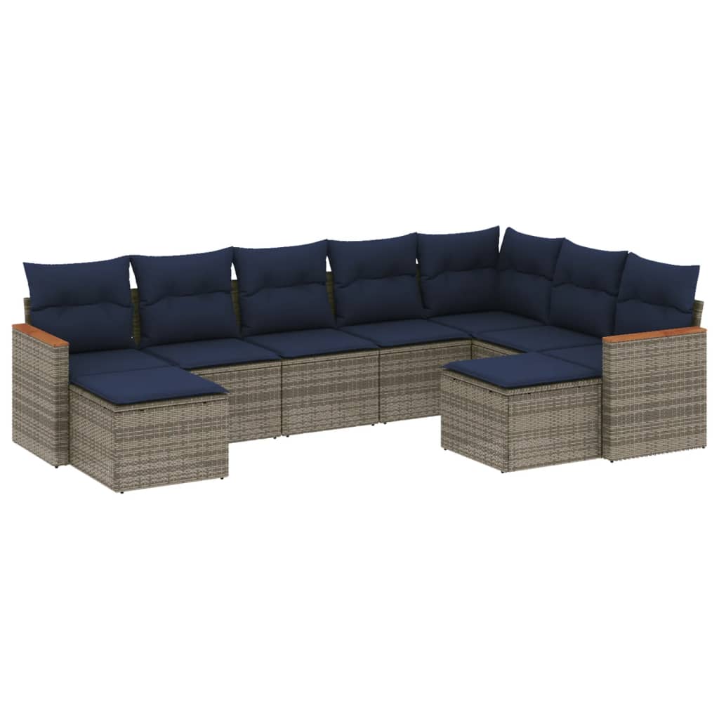 9-delige tuinbankset met kussens, grijs polyrotan is nu te koop bij PeponiXL, paradijselijk wonen!