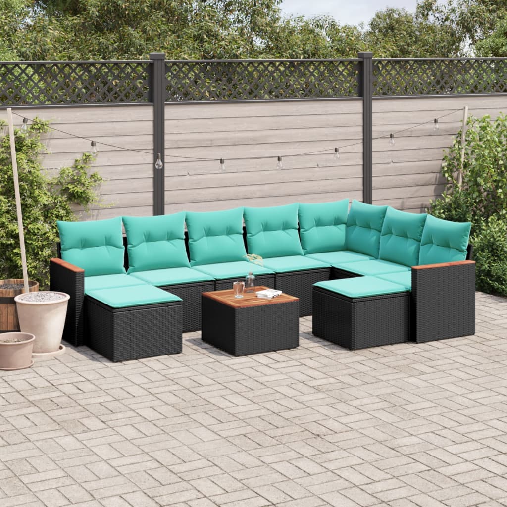 10-delige tuinbankset met kussens van zwart polyrotan is nu te koop bij PeponiXL, paradijselijk wonen!